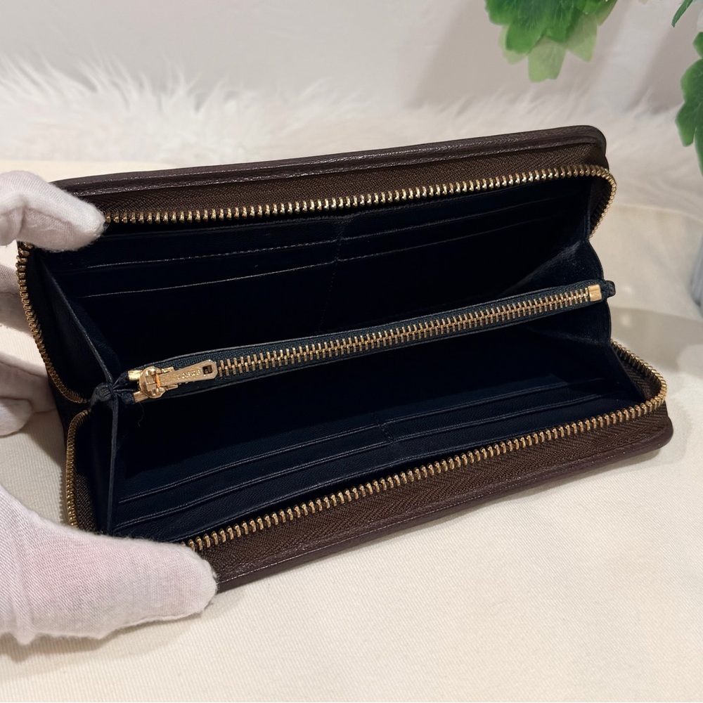 Leather Zip-Around Wallet in Dark Brown - Picture 8 of 15